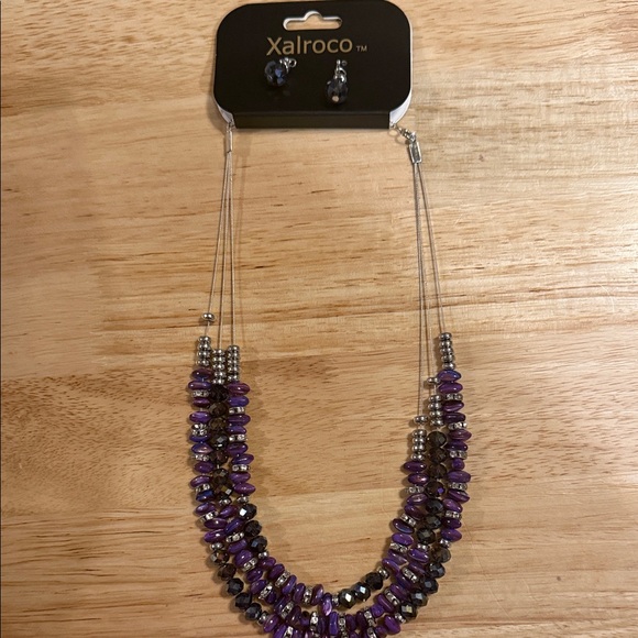Xalroco Jewelry - Purple and Silver Women's Necklace Set